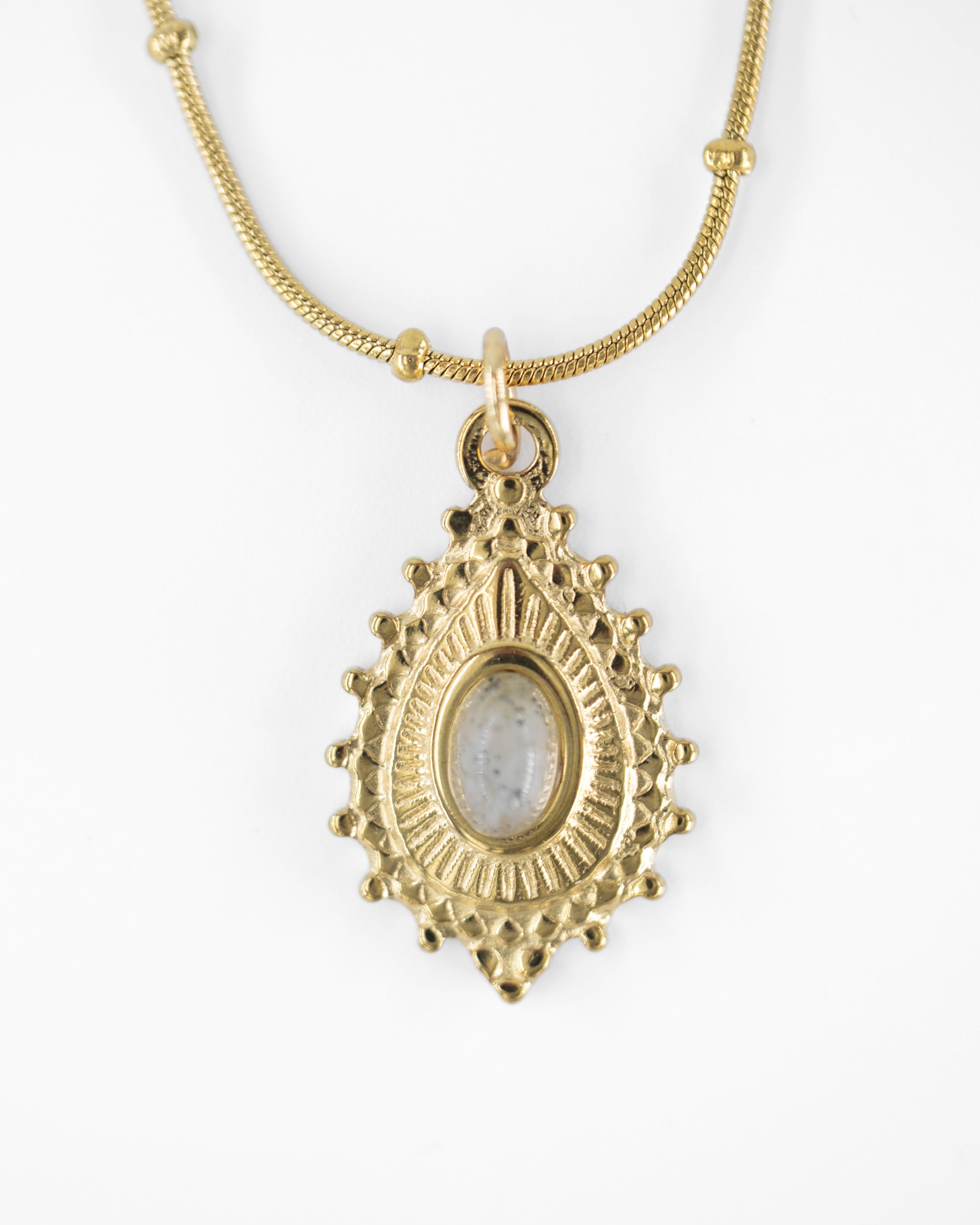 CRATERA TAŞLI DAMLA ÇELİK KOLYE