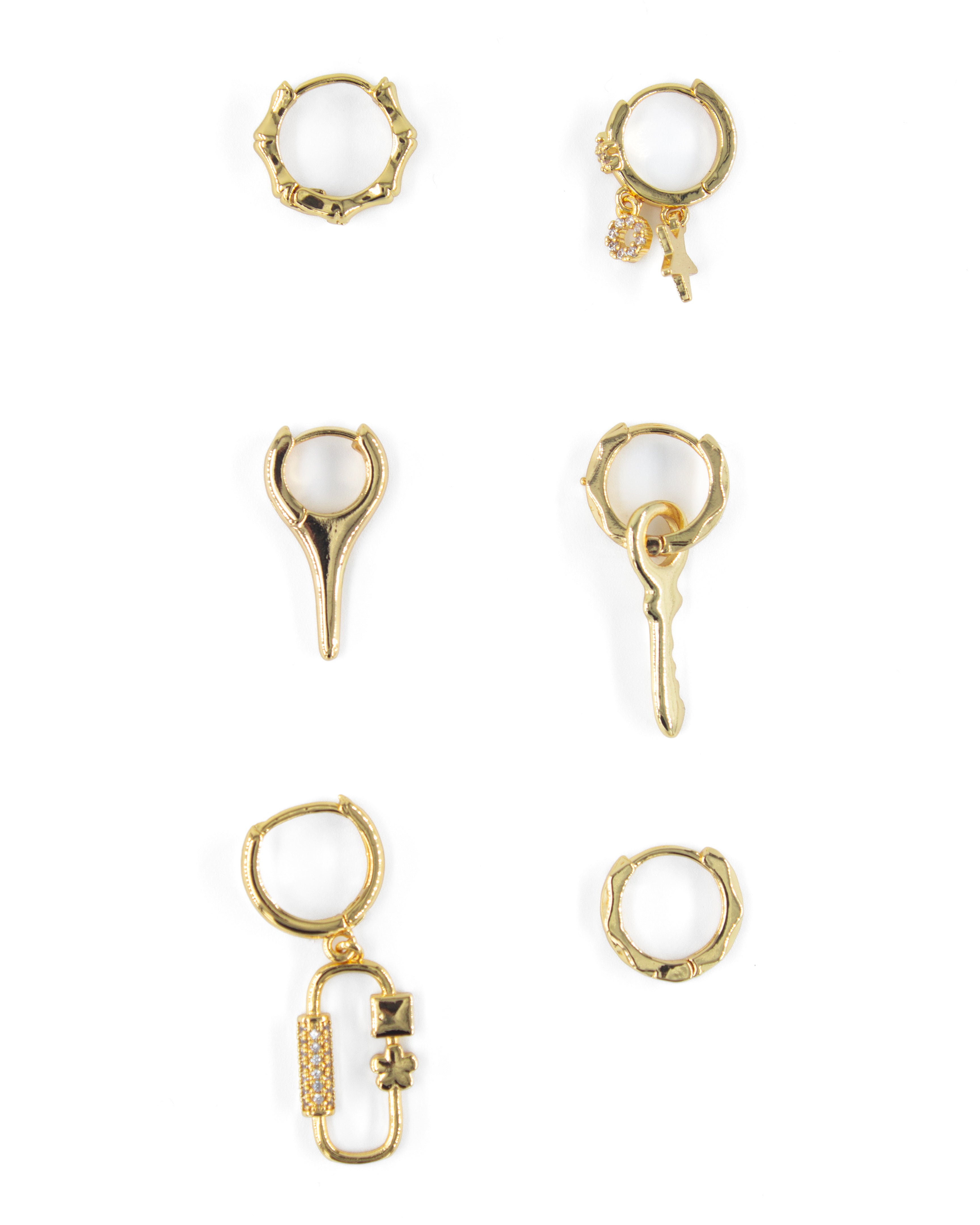 SUNGULI GOLD 6'LI ÇELİK KÜPE SETİ