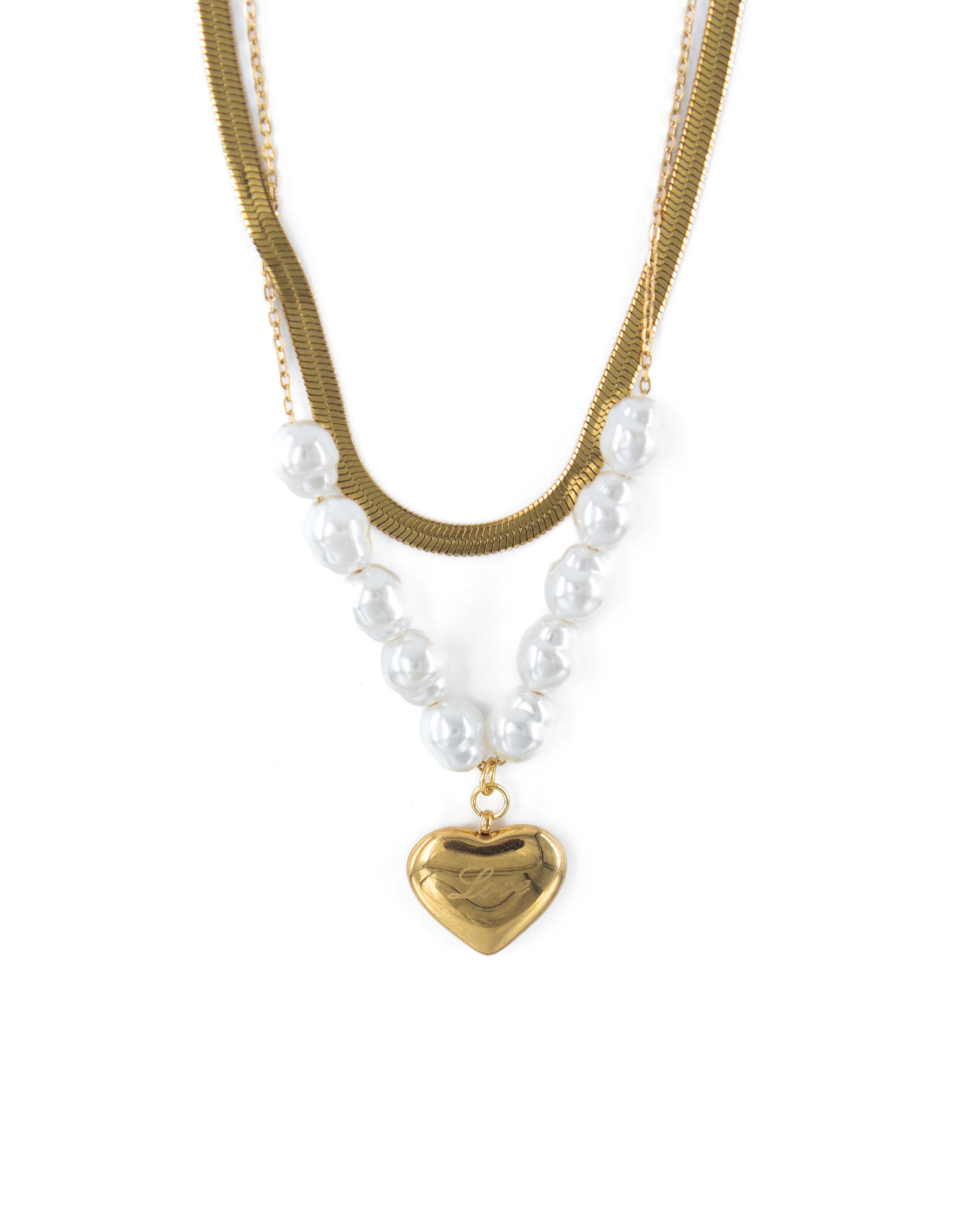 BIFOLIA 2'Lİ İNCİLİ ÇELİK KOLYE