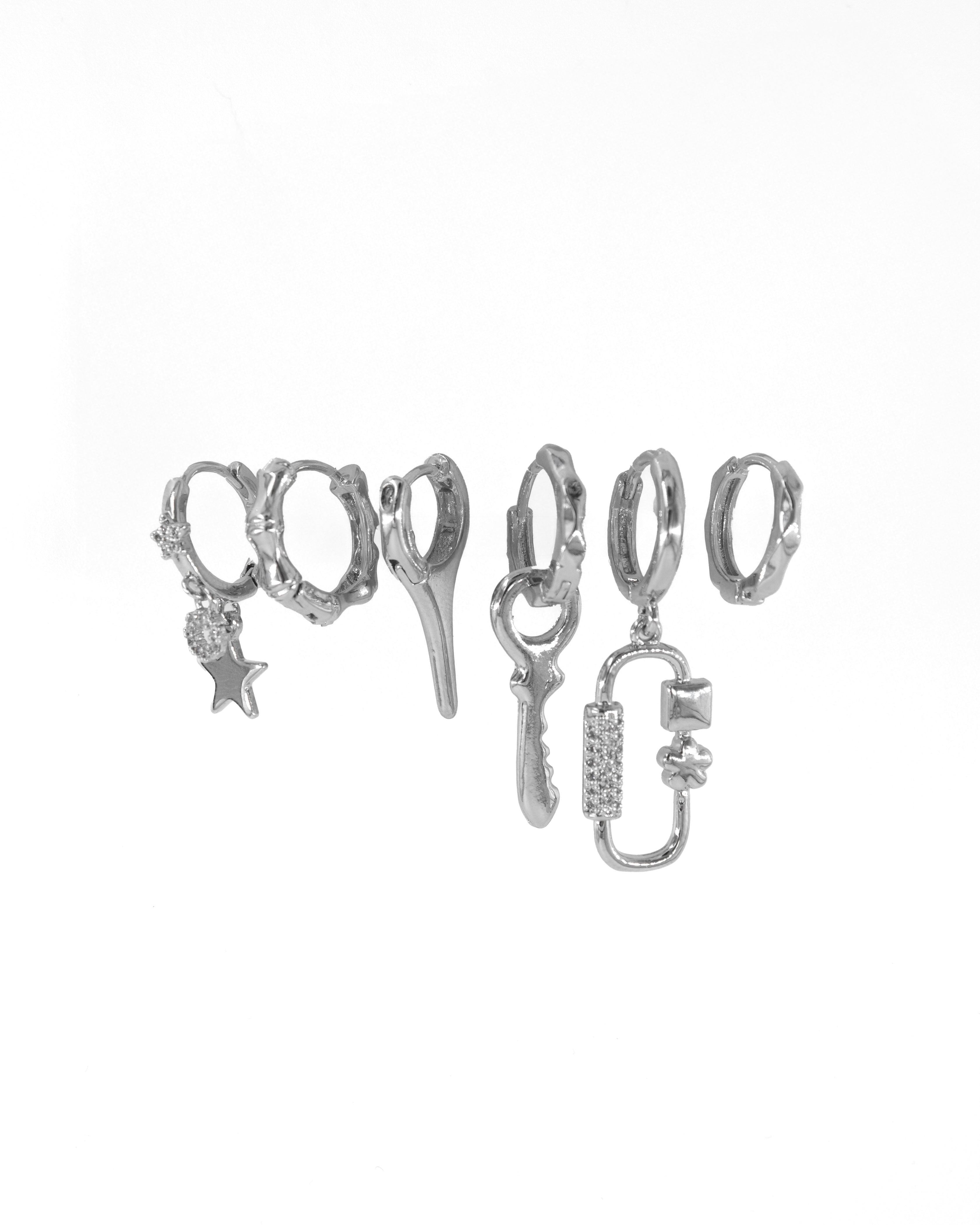 SUNGULI SILVER 6'LI ÇELİK KÜPE SETİ